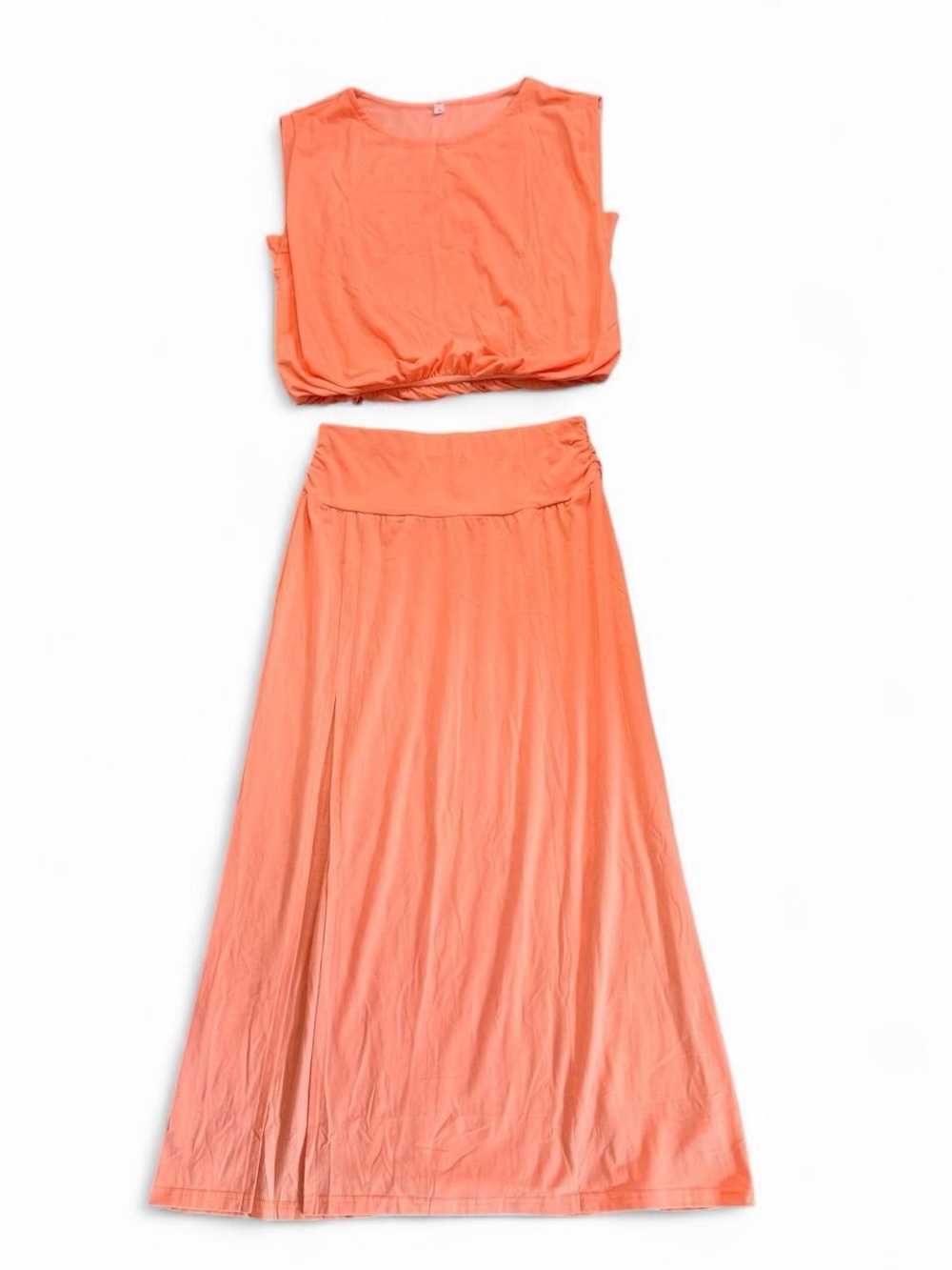 Women's Coral Maxi Skirt with Matching Top - Casual Two-Piece Set